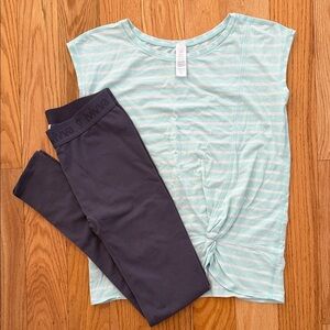 Ivivva Girls Size 12 Active Yoga Leggings and Striped Knot Top Set